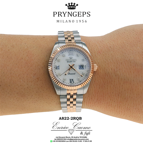 Orologio con diamanti da donna PRYNGEPS A822/2RQB modello Rolex Jubilè  acciaio e ramato elegante quadrante con diamanti da 8 punti - Gioielleria  Enrico Cuomo
